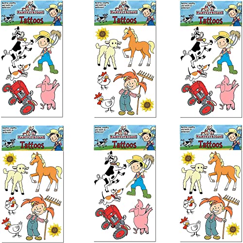 Carpeta 6-teiliges Tattoo-Set * Bauernhof & Tiere * Plus Buch: Spiel + Spaß mit Tattoos und Sticker für Kinder | Kindertattoo Geburtstag Mitgebsel Bauernhoftiere Aufkleber von Carpeta