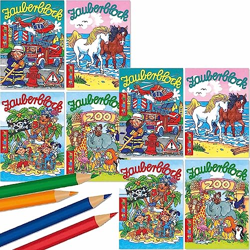 Carpeta 8 Zauberblöckchen * Zootiere + Pferde + Pirateninsel + Feuerwehr * in DIN A7 als Mitgebsel für Kindergeburtstag | + 4 Buntstifte | Party Zauberblock Malbuch Malen Ausmalen Carpeta 8 Zauberblöckchen * Zootiere + Pferde + Pirateninsel + Feuerwehr * in DIN A7 als Mitgebsel für Kindergeburtstag | + 4 Buntstifte | Party Zauberblock Malbuch Malen Ausmalen von Carpeta