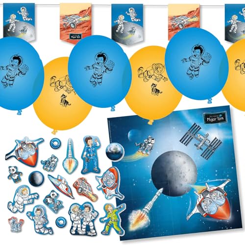 Deko-Set * ASTRONAUT UND WELTRAUM * für Kindergeburtstag, Mottoparty und Party | 77 Teile mit Servietten + Konfetti + Wimpelkette + Luftballons | Kinder Deko Partydeko (Major Tom) von Carpeta