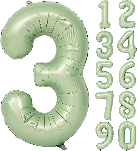 Folienballon Mintgrün Zahl 0 bis 9 als Deko für Geburtstag und Party | 80cm groß | Mint Olive Grün Zahlen Ballondeko Kindergeburtstag Partydeko, Edition: 3. Geburtstag von Carpeta
