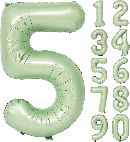 Folienballon Mintgrün Zahl 0 bis 9 als Deko für Geburtstag und Party | 80cm groß | Mint Olive Grün Zahlen Ballondeko Kindergeburtstag Partydeko, Edition: 5. Geburtstag von Carpeta