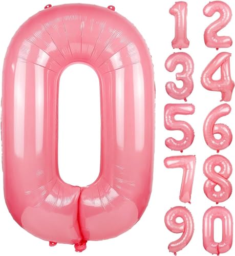 Folienballons * Macaron-Farben * als Zahlen Deko für Geburtstag und Party | XXL-Größe: 100cm | Zahl Luftballons Ballons Folienballon Ballondeko Kindergeburtstag, Edition: Erdbeer-Rot Zahl 0 von Carpeta