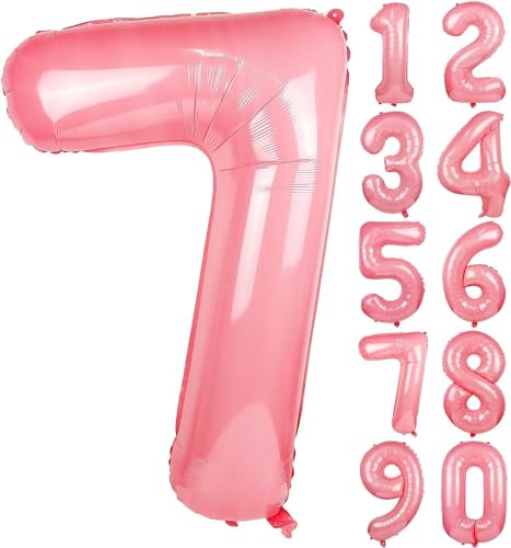 Folienballons * Macaron-Farben * als Zahlen Deko für Geburtstag und Party | XXL-Größe: 100cm | Zahl Luftballons Ballons Folienballon Ballondeko Kindergeburtstag, Edition: Erdbeer-Rot Zahl 7 von Carpeta