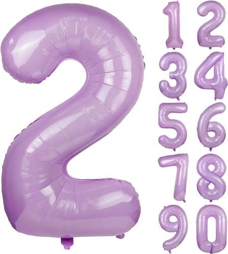 Folienballons * Macaron-Farben * als Zahlen Deko für Geburtstag und Party | XXL-Größe: 100cm | Zahl Luftballons Ballons Folienballon Ballondeko Kindergeburtstag, Edition: Lavendel-Flieder Zahl 2 von Carpeta