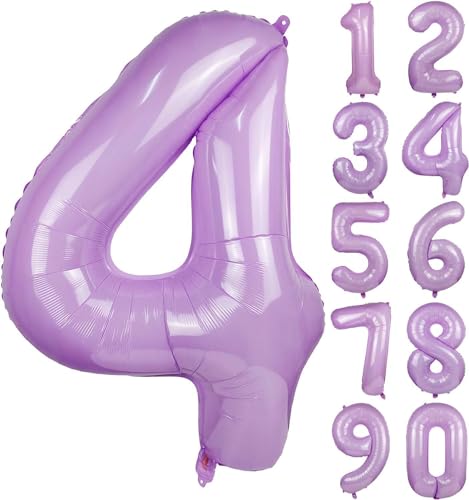 Folienballons * Macaron-Farben * als Zahlen Deko für Geburtstag und Party | XXL-Größe: 100cm | Zahl Luftballons Ballons Folienballon Ballondeko Kindergeburtstag, Edition: Lavendel-Flieder Zahl 4 von Carpeta