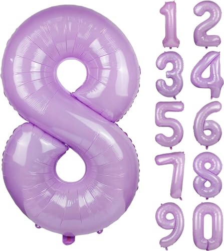 Folienballons * Macaron-Farben * als Zahlen Deko für Geburtstag und Party | XXL-Größe: 100cm | Zahl Luftballons Ballons Folienballon Ballondeko Kindergeburtstag, Edition: Lavendel-Flieder Zahl 8 von Carpeta