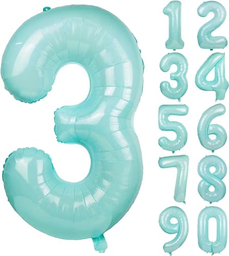 Folienballons * Macaron-Farben * als Zahlen Deko für Geburtstag und Party | XXL-Größe: 100cm | Zahl Luftballons Ballons Folienballon Ballondeko Kindergeburtstag, Edition: Mint-Blau Zahl 3 Folienballons * Macaron-Farben * als Zahlen Deko für Geburtstag und Party | XXL-Größe: 100cm | Zahl Luftballons Ballons Folienballon Ballondeko Kindergeburtstag, Edition: Mint-Blau Zahl 3 von Carpeta