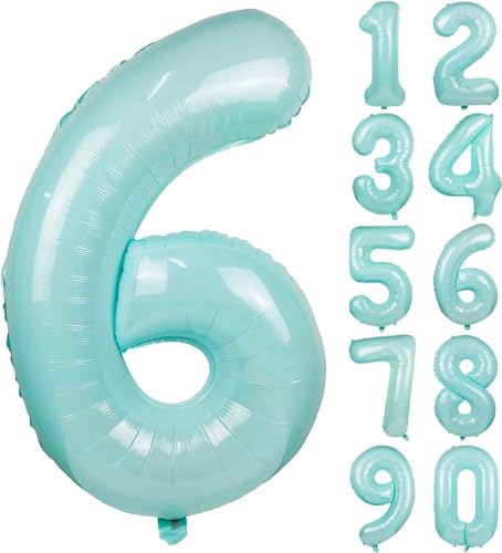 Folienballons * Macaron-Farben * als Zahlen Deko für Geburtstag und Party | XXL-Größe: 100cm | Zahl Luftballons Ballons Folienballon Ballondeko Kindergeburtstag, Edition: Mint-Blau Zahl 6 Folienballons * Macaron-Farben * als Zahlen Deko für Geburtstag und Party | XXL-Größe: 100cm | Zahl Luftballons Ballons Folienballon Ballondeko Kindergeburtstag, Edition: Mint-Blau Zahl 6 von Carpeta