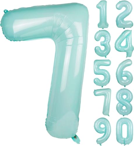 Folienballons * Macaron-Farben * als Zahlen Deko für Geburtstag und Party | XXL-Größe: 100cm | Zahl Luftballons Ballons Folienballon Ballondeko Kindergeburtstag, Edition: Mint-Blau Zahl 7 von Carpeta