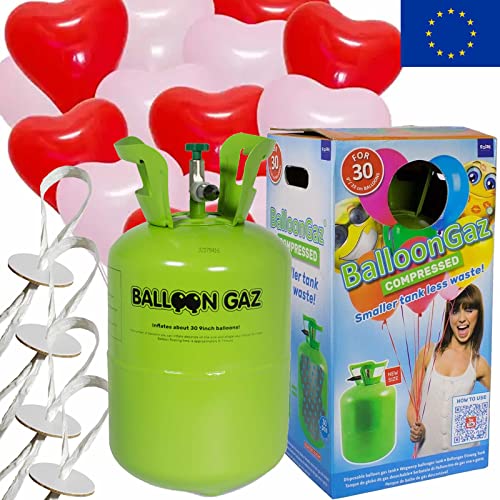 Helium Ballongas + Herzballons + Öko-Ballonbänder | 30er Heliumflasche + Knickventil + 16 Herz Luftballons + 50 Bänder | Herzen Geburtstag Party Hochzeit, Edition: Set mit 16 rot-weißen Herzen Helium Ballongas + Herzballons + Öko-Ballonbänder | 30er Heliumflasche + Knickventil + 16 Herz Luftballons + 50 Bänder | Herzen Geburtstag Party Hochzeit, Edition: Set mit 16 rot-weißen Herzen von Carpeta