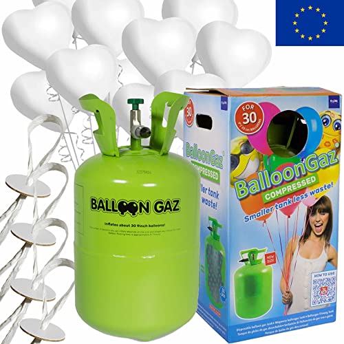 Helium Ballongas + Herzballons + Öko-Ballonbänder | 30er Heliumflasche + Knickventil + 16 Herz Luftballons + 50 Bänder | Herzen Geburtstag Party Hochzeit, Edition: Set mit 16 weißen Herzballons Helium Ballongas + Herzballons + Öko-Ballonbänder | 30er Heliumflasche + Knickventil + 16 Herz Luftballons + 50 Bänder | Herzen Geburtstag Party Hochzeit, Edition: Set mit 16 weißen Herzballons von Carpeta