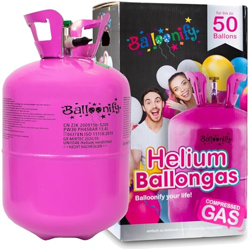 Helium Ballongas für 20/30/50 Ballons | Heliumflasche Set mit Knickventil für Luftballons + Folienballons | Geburtstag Party Hochzeit Flasche, Größe: Ballongas für 50 Ballons von Carpeta