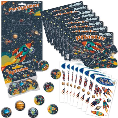 Carpeta Mitgebsel-Set * RAKETE & WELTRAUM * für Kindergeburtstag und Mottoparty | 104 Teile mit Partytüten + Button + Pflaster + Sticker | Kinder Geburtstag Party Space Weltall Astronaut Carpeta Mitgebsel-Set * RAKETE & WELTRAUM * für Kindergeburtstag und Mottoparty | 104 Teile mit Partytüten + Button + Pflaster + Sticker | Kinder Geburtstag Party Space Weltall Astronaut von Carpeta