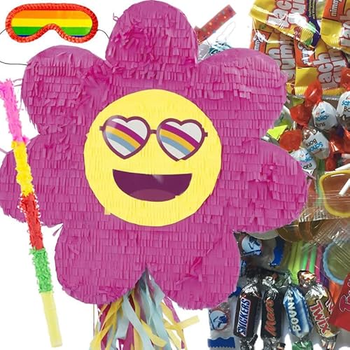 Pinata * BOHO GIRL * mit/ohne Süßigkeiten, Brille und Stock | Spiel und Deko für Kindergeburtstag, Party und Hochzeit | Größe: 50x50x10cm | Blume Piñata Geburtstag, Edition: Pinata mit Süssigkeiten von Carpeta