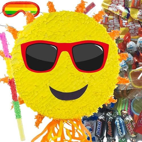 Pinata * SONNE + STOCK + BRILLE + SÜSSIGKEITEN * als Spiel und Deko für Kindergeburtstag und Mottoparty | Größe: 39x39x12cm | Pinatas Sun Smile Kinder Party von Carpeta