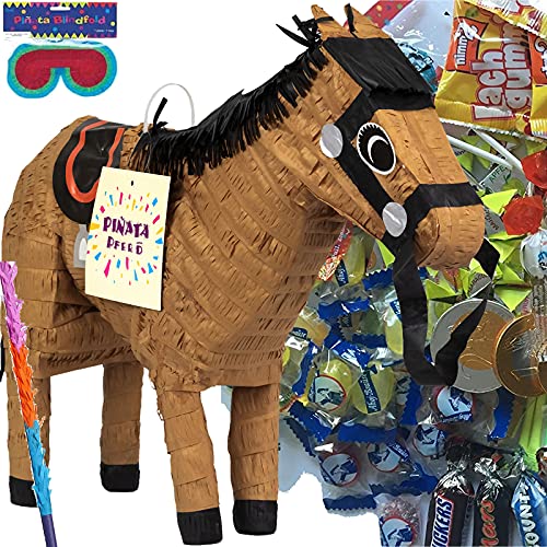Pinata Set: * PFERD * + Maske + Schläger + 100-teiliger Süßigkeiten-Füllung No.1 von Carpeta© | Handgefertigte Pony Pinata | Tolles Spiel für Kindergeburtstag und Motto-Party von Carpeta