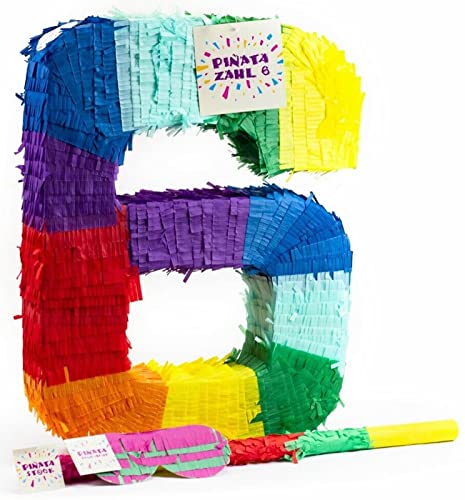 Pinatas Zahl 0 bis 9 | Set: Pinata + Maske + Stock | Tolles Spiel und Deko zum Kindergeburtstag | Zahlen Piñata Kinder Geburtstag Party Partydeko, Edition: 6. Geburtstag von Carpeta