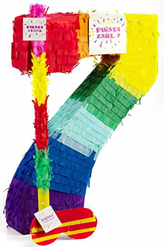 Pinatas Zahl 0 bis 9 | Set: Pinata + Maske + Stock | Tolles Spiel und Deko zum Kindergeburtstag | Zahlen Piñata Kinder Geburtstag Party Partydeko, Edition: 7. Geburtstag von Carpeta