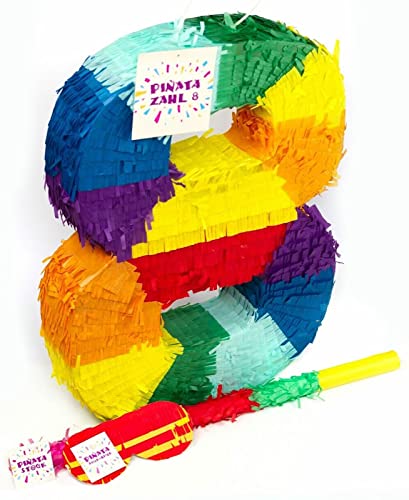Pinatas Zahl 0 bis 9 | Set: Pinata + Maske + Stock | Tolles Spiel und Deko zum Kindergeburtstag | Zahlen Piñata Kinder Geburtstag Party Partydeko, Edition: 8. Geburtstag von Carpeta
