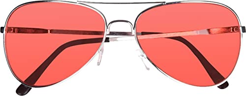 Retro Pilotenbrille als klassische Fliegerbrille | mit grünen, roten oder anthraziten Gläser | Partybrille Verkleidung Pilot Brille, Farbe: Rot von Carpeta