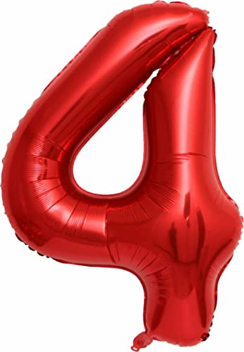 Rote Folienballons Zahl 0 bis 9 als Deko für Geburtstag und Party | 80cm groß | Kinder Zahlen Kindergeburtstag Partydeko Rot Red Liebe Folienballon Ballon Luftballon, Edition: 4. Geburtstag von Carpeta