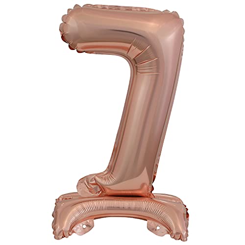 Stehender Folienballon Zahl 7 in Rosegold als Deko für Geburtstag, Party und Jubiläum | Höhe: 38cm mit Basis | kein Ballongas notwendig | Rose Gold Zahlen Ballon Dekoration Folienballons von Carpeta