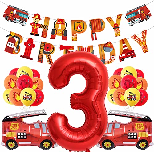 XXL-Ballon-Set * FEUERWEHR * als Deko für Kindergeburtstag und Mottoparty | mit Zahlen von 1 bis 9 | Geburtstag Party Feuerwehrmann Kinder, Edition: 3. Geburtstag von Carpeta