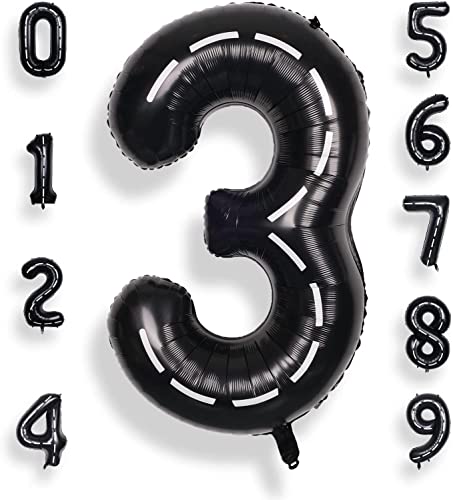 XXL Folienballons * RACING * Zahl 0 bis 9 als Deko für Geburtstag und Party | 100cm groß | Schwarze Zahlen Cars Autos Kindergeburtstag Partydeko Ballon Luftballon Helium, Edition: 3. Geburtstag von Carpeta