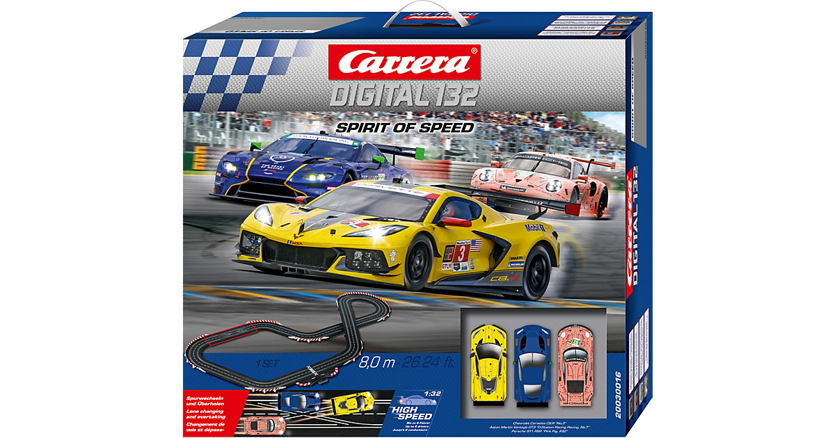 "CARRERA DIGITAL 132 - Spirit of Speed Autorennbahn mit den 3 Sportwagen Chevrolet Corvette C7.R „No.3"", Porsche 911 RSR „Pink Pig Design, No.92"" und Aston Martin Vantage GT3 „Heart of Racing, No" "CARRERA DIGITAL 132 - Spirit of Speed Autorennbahn mit den 3 Sportwagen Chevrolet Corvette C7.R „No.3"", Porsche 911 RSR „Pink Pig Design, No.92"" und Aston Martin Vantage GT3 „Heart of Racing, No" von Carrera