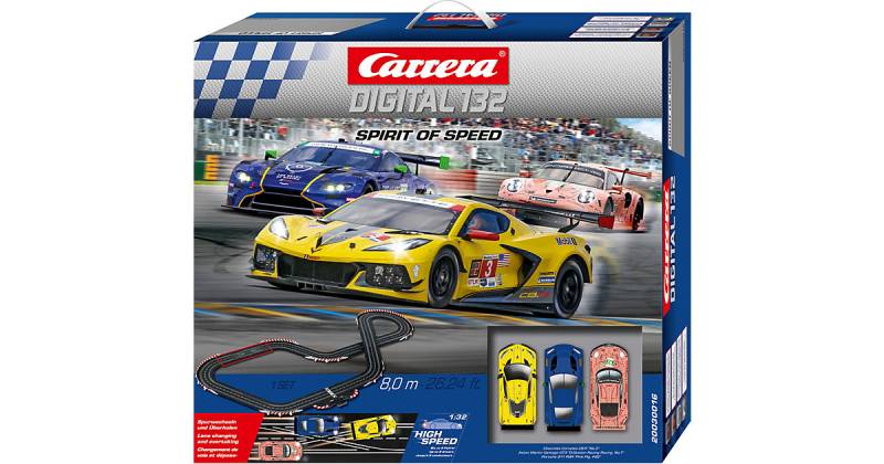 "CARRERA DIGITAL 132 - Spirit of Speed Autorennbahn mit den 3 Sportwagen Chevrolet Corvette C7.R „No.3"", Porsche 911 RSR „Pink Pig Design, No.92"" und Aston Martin Vantage GT3 „Heart of Racing, No" von Carrera