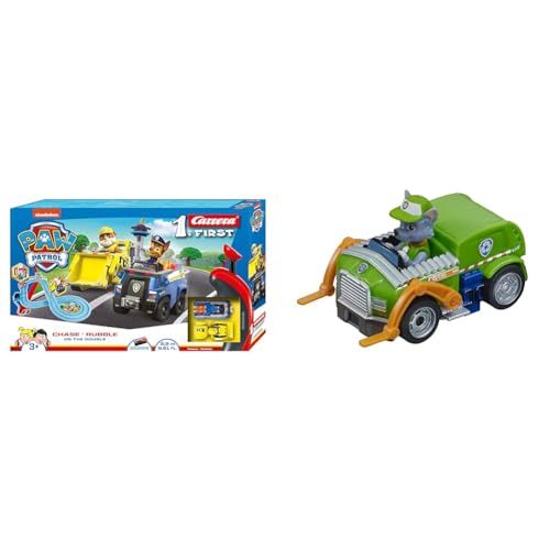 Carrera 20063035 PAW Patrol-On The Double, Mehrfarbig - Exklusiv bei Amazon & First PAW Patrol - Rocky Rennauto I Maßstab 1:50 I Rennauto Rennbahn First I Für Kinder ab 3 Jahren & Erwachsene von Carrera