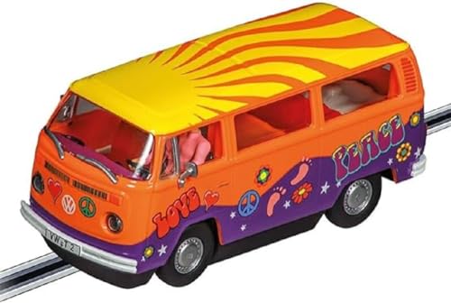 Carrera Digital 132 I VW Bus T2b Peace and Love I Hippie Stil auf der Rennstrecke I Slotcar im Maßstab 1:32 I Individuell codierbar I Authentische Frontbeleuchtung I Slotcar für Carrera Rennbahn von Carrera