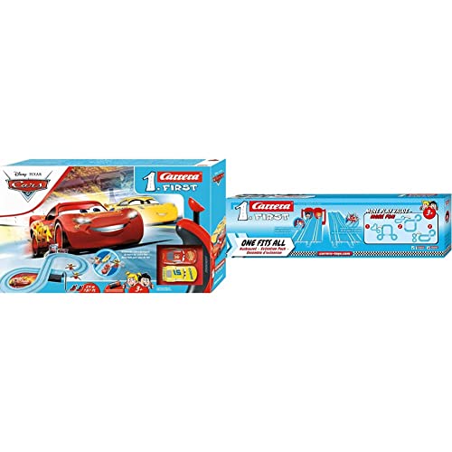 Carrera First Disney Pixar Cars – Race of Friends Autorennbahn I 2,4m Rennstrecke I 2 ferngesteuerte Autos mit Lightning McQueen & Cruz Ramirez & 20067001 First Extention Set One fits All von Carrera