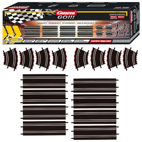 Carrera Ausbauset 3 | 16-Teilig | Streckenerweiterung für GO!!!, GO!!! Plus und DIGITAL 143 Rennbahnen | Erweiterungsset mit 8 x Geraden 342 mm, 4 x Kurven 1/45°und 4 x Steilkurven 1/45° inkl. Stützen von Carrera