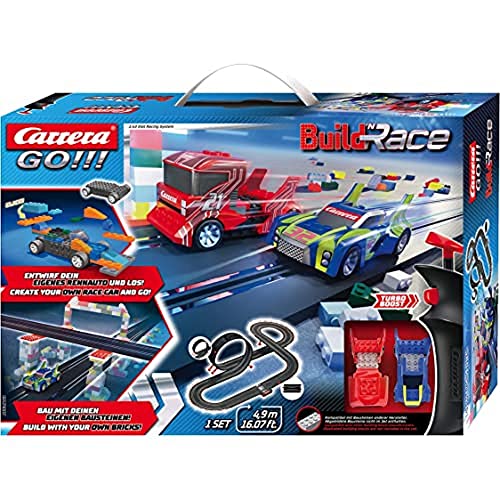 Carrera GO!!! Build 'n Race Rennstrecken-Set für Kinder ab 6 Jahren & Erwachsene I 4,9m Rennbahn mit 2 Handreglern & Looping I kompatibel mit anderen Baustein-Herstellern I Geschenke zu Ostern von Carrera