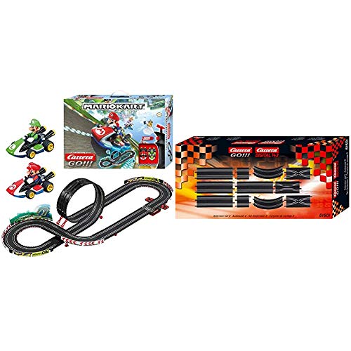 Carrera GO!!! Nintendo Mario Kart 8 Rennstrecken-Set | 4,9m elektrische Carrerabahn mit Mario & Luigi Spielzeugautos | mit 2 Handreglern & Streckenteilen & GO!!! Ausbauset 2 Erweiterungsartikel von Carrera