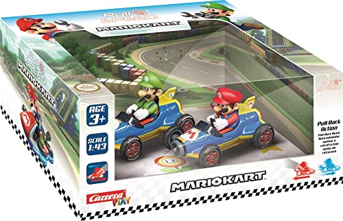 Carrera Pull & Speed I Mario Kart™ - Mach8 Twinpack I Aufziehauto Rennauto I Pull and Speed Auto mit Rückziehmotor I Für Jungs und Mädchen ab 6 Jahren & Erwachsene I Rennbahn von Carrera