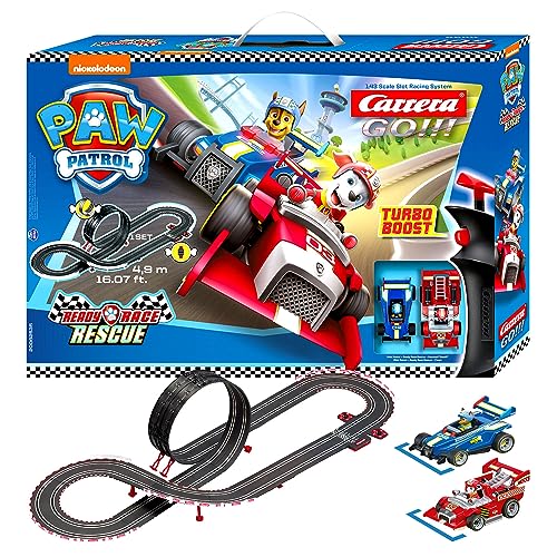 Carrera GO!!! PAW Patrol - Ready Race Rescue Set |2 Slotcars inkl. 2 Handregler mit Turbo-Knopf | Inklusive Chase und Marshall | 4,9 m Streckenlänge mit Looping und Rundenzähler | Maßstab 1:43 von Carrera