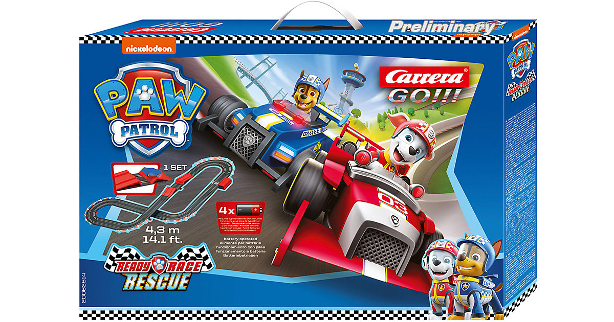CARRERA GO!!! - PAW Patrol - Ready, Race & Rescue Autorennbahn mit Chase und Marshall, Starterpaket mit Sprungschanze von Carrera
