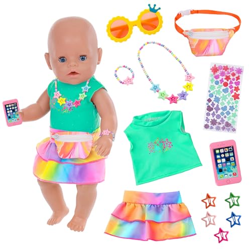 13 Stück Puppenkleidung für 35-45 cm Baby Puppen, Bunte Pentagramme Sets mit Westen Rock Taschen Brillen Halsketten Armbänder Clips Aufkleber für 14-18 Zoll Neugeborene Baby Puppen Kinder Geburtstag 13 Stück Puppenkleidung für 35-45 cm Baby Puppen, Bunte Pentagramme Sets mit Westen Rock Taschen Brillen Halsketten Armbänder Clips Aufkleber für 14-18 Zoll Neugeborene Baby Puppen Kinder Geburtstag von Carreuty