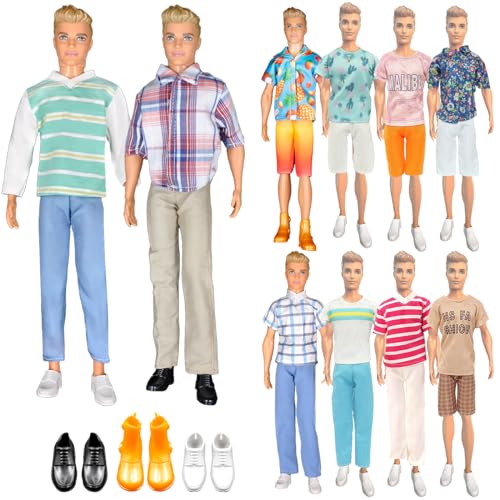 14 Stück Kleidung und Zubehör kompatibel mit Ken Jungen Puppen 4 Fashion Freizeitbekleidung Kleidung( 4 Tops 4 Hosen) 3 Paar Schuhe für für 12 Zoll Jungen Puppen von Carreuty