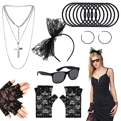 17 Stück 80er Jahre Accessoires für Frauen, schwarz 80er Jahre Verkleidung für Frauen mit Spitze Stirnband und Fischnetzhandschuhen, Armbänder, Ohrringe, Halskette für Retro-Partys, Mädchen, Kinder 17 Stück 80er Jahre Accessoires für Frauen, schwarz 80er Jahre Verkleidung für Frauen mit Spitze Stirnband und Fischnetzhandschuhen, Armbänder, Ohrringe, Halskette für Retro-Partys, Mädchen, Kinder von Carreuty