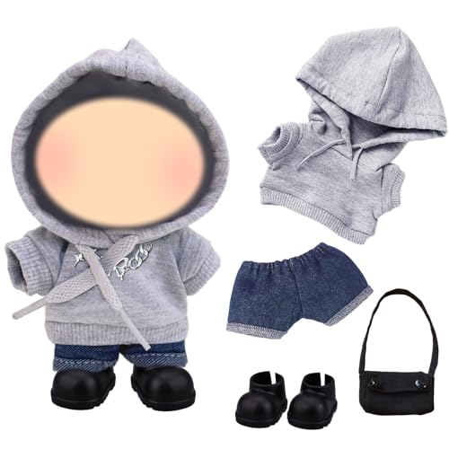 17 cm Doll Clothes Puppen, Grau Sport Puppe Kleidung Zubehör Set mit Sport Hoodie Denim Shorts Tasche Schuhe Halskette für Mädchen Geburtstagsgeschenk, Keine Puppe von Carreuty