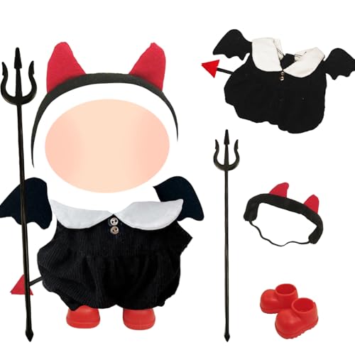 Schwarze Puppenkleidung für 17 cm große Puppen, Little Devil Puppenkleidung Zubehör Set mit Overall Stirnband Schuhen Teufelsdreizack für Mädchen Jungen Geburtstagsgeschenk, ohne Puppe von Carreuty
