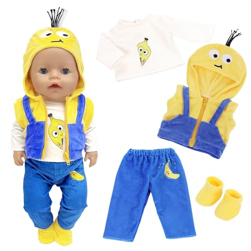 Puppenkleidung für 36-43 cm Puppe, Gelber Cartoon PuppenKleidung Outfits with Kapuzenpullover Langarm Hose Schuhe für 12-18 Zoll Puppenkleidungzubehör Mädchen Geburtstag Geschenk von Carreuty