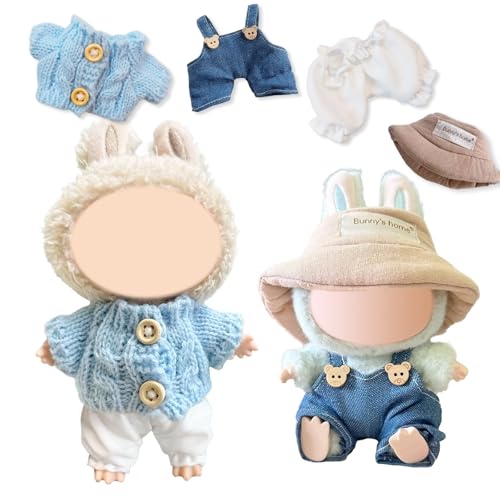 4 Stück Puppen Kleidung Kompatibel mit Labubu 17cm Puppen, Niedliche Plüschkleidung mit Pullover Hose Hüte Latzhose, Junge und Mädchen von Carreuty