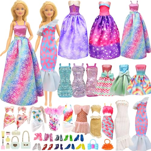 28-teiliges Puppenkleidungs- und Zubehör-Set, kompatibel mit Barbie-Puppe, einschließlich 8 Kleider, 10 Schuhe, 1 Bademode, 9 Taschen, Make-up, Parfüm, Zubehör für 29,1 cm große Puppe, Mädchen 28-teiliges Puppenkleidungs- und Zubehör-Set, kompatibel mit Barbie-Puppe, einschließlich 8 Kleider, 10 Schuhe, 1 Bademode, 9 Taschen, Make-up, Parfüm, Zubehör für 29,1 cm große Puppe, Mädchen von Carreuty
