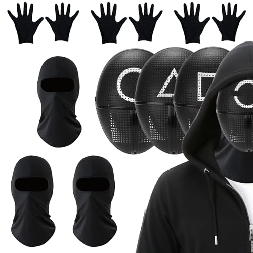3 Set Koreanische Spielmasken 3 Motiv:Dreieck Quadrat Kreis mit 3 Paar Handschuhe und 3 Gesichtsbedeckungen für Fans, Cosplay, Spiel, Themenparty Requisite und Sammler Einheitsgröße von Carreuty