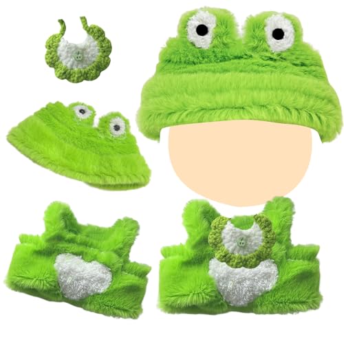 3 Stück Puppenkleidung für17cm Puppen, Frosch Plüschtier Zubehör Set Enthalten Grüner Overall Lätzchen Froschhut Plüschtier Bekleidung für Mädchen Kindergeburtstag Weihnachts und Erntedank Geschenke von Carreuty