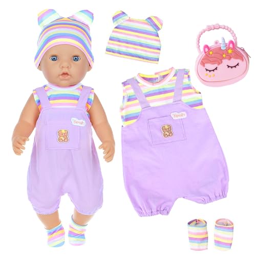 Kleidung Outfits für 12-14 Zoll Baby Puppen, 5 Violett Bär Puppenkleidung with Oberteile Jumpsuit Socken Mützen Taschen Puppen Kleidung, 36-45 cm Neu Baby Puppe Kleidung Mädchen Geburtstag Geschenk Kleidung Outfits für 12-14 Zoll Baby Puppen, 5 Violett Bär Puppenkleidung with Oberteile Jumpsuit Socken Mützen Taschen Puppen Kleidung, 36-45 cm Neu Baby Puppe Kleidung Mädchen Geburtstag Geschenk von Carreuty